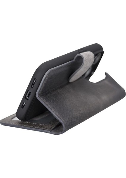 Apple iPhone 14 Pro Uyumlu Deri Cüzdanlı Kılıf Mwwn VS4EF Gri fiyatları