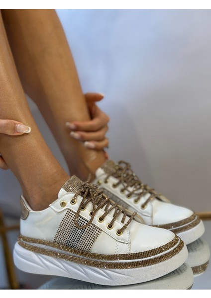 Pille Kristal Taşlı Özel Tasarım Spor Ayakkabı Beyaz modelleri