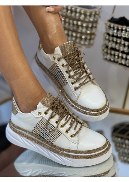 Pille Kristal Taşlı Özel Tasarım Spor Ayakkabı Beyaz fırsatları
