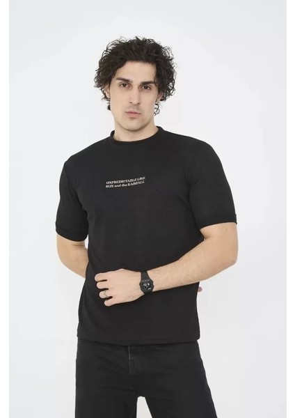 Unisex Bisiklet Yaka Slim Fit T-Shirt- Siyah modelleri