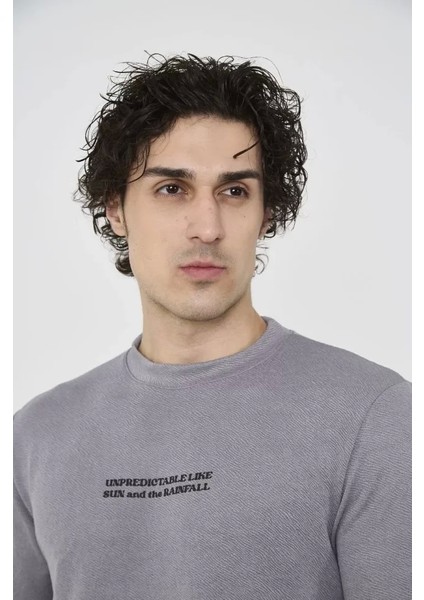 Unisex Bisiklet Yaka Slim Fit T-Shirt- Gri fırsatları