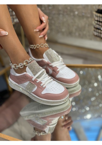 Green Kristal Taşlı Özel Tasarım Spor Ayakkabı Pembe