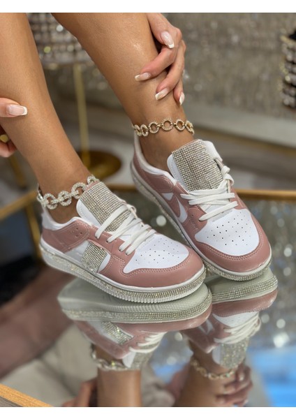 Green Kristal Taşlı Özel Tasarım Spor Ayakkabı Pembe modelleri