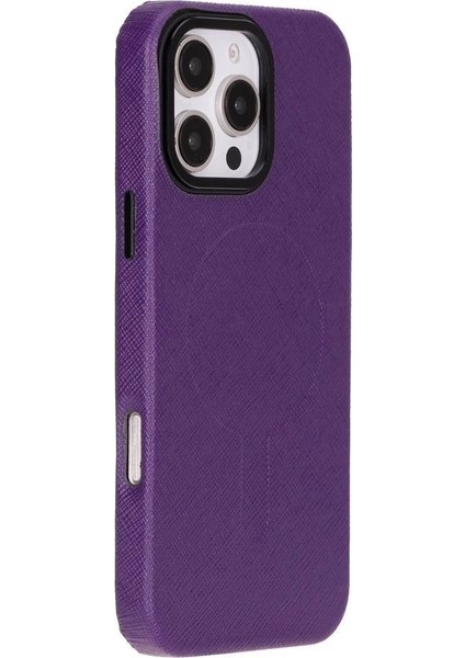 Apple iPhone 16 Pro Max Uyumlu, Hakiki Deri, El Yapımı Kılıf, Mor