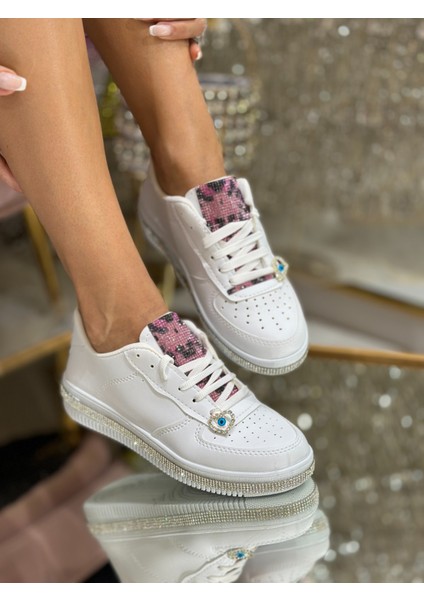 She Kristal Taşlı Özel Tasarım Spor Ayakkabı Gümüş