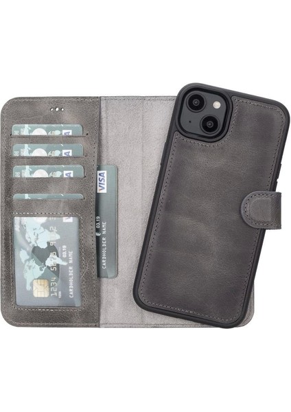 Apple iPhone 14 Plus Uyumlu Deri Cüzdanlı Kılıf Mwwn VS4EF Gri indirimleri