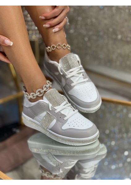 Green Kristal Taşlı Özel Tasarım Spor Ayakkabı Gri modelleri