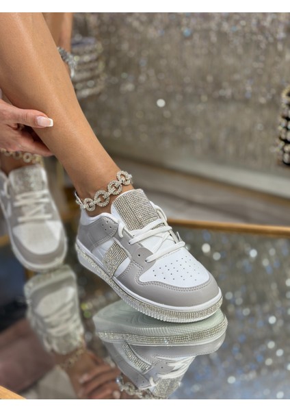 Green Kristal Taşlı Özel Tasarım Spor Ayakkabı Gri fırsatları