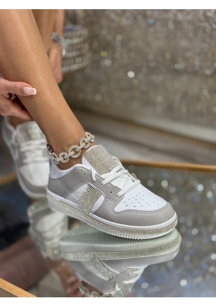 Green Kristal Taşlı Özel Tasarım Spor Ayakkabı Gri indirimleri