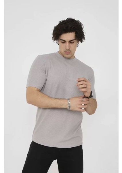 Unisex Bisiklet Yaka Slim Fit T-Shirt- Taş modelleri