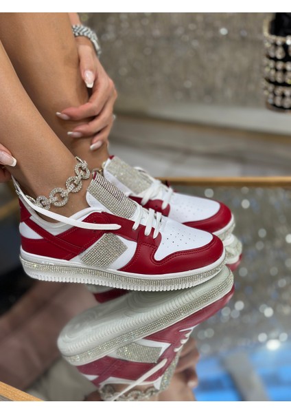 Green Kristal Taşlı Özel Tasarım Spor Ayakkabı Kırmızı fiyatları