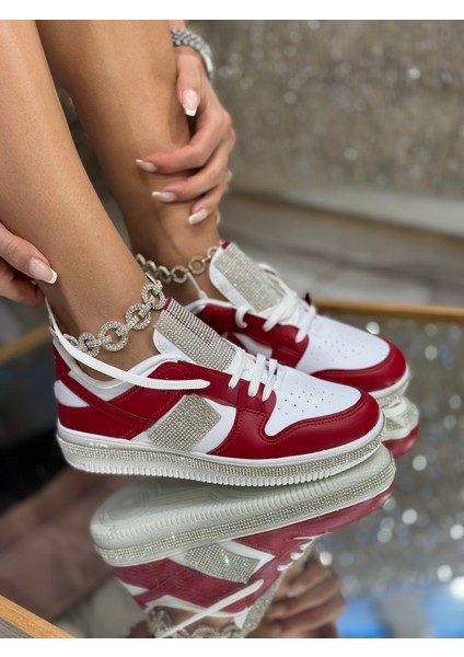 Green Kristal Taşlı Özel Tasarım Spor Ayakkabı Kırmızı modelleri