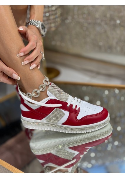 Green Kristal Taşlı Özel Tasarım Spor Ayakkabı Kırmızı fırsatları