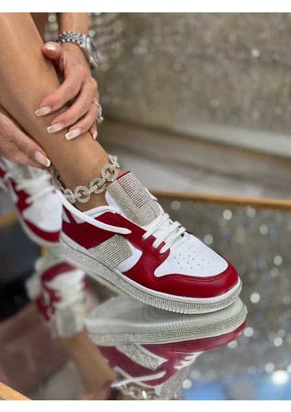 Green Kristal Taşlı Özel Tasarım Spor Ayakkabı Kırmızı indirimleri