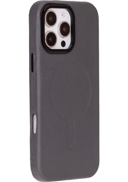 Apple iPhone 16 Pro Max Uyumlu, Hakiki Deri, El Yapımı Kılıf, Gri