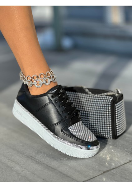 Litra Kristal Taşlı Spor Ayakkabı Siyah Beyaz fiyatları