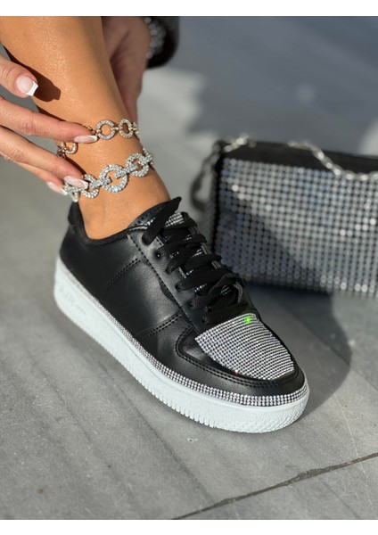 Litra Kristal Taşlı Spor Ayakkabı Siyah Beyaz modelleri