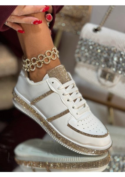 Shang Kristal Taşlı Spor Ayakkabı Beyaz