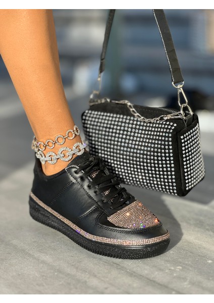 Litra Kristal Taşlı Spor Ayakkabı Siyah