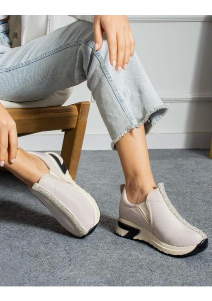 Nomni Kristal Taşlı Spor Ayakkabı Bej modelleri