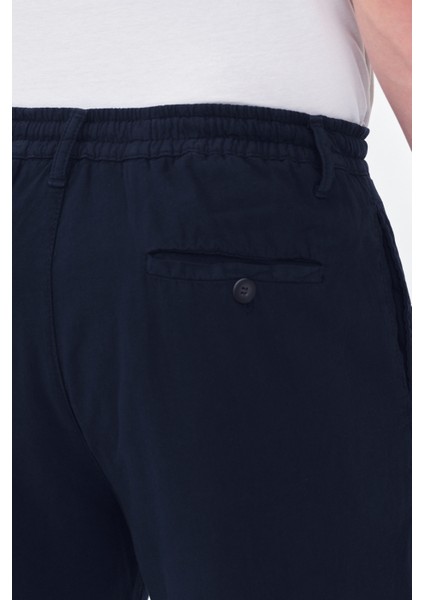 Theseason Erkek Lacivert Pamuklu Keten Görünümlü Beli Bağcıklı Relaxed Fit Yazlık Chino Pantolon