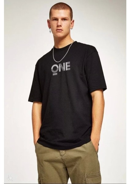 Unisex Baskılı Oversize T-Shirt - Siyah fiyatları