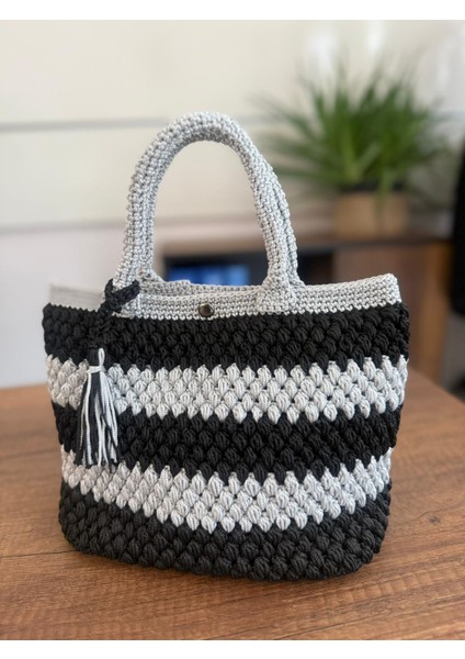 Polyester Makrome Ip El Örgüsü Elde Tutma Detaylı Çanta