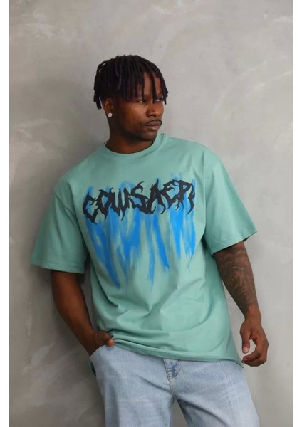 Unisex Baskılı Oversize T-Shirt - Mint Yeşili modelleri