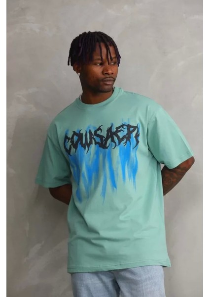 Unisex Baskılı Oversize T-Shirt - Mint Yeşili fırsatları