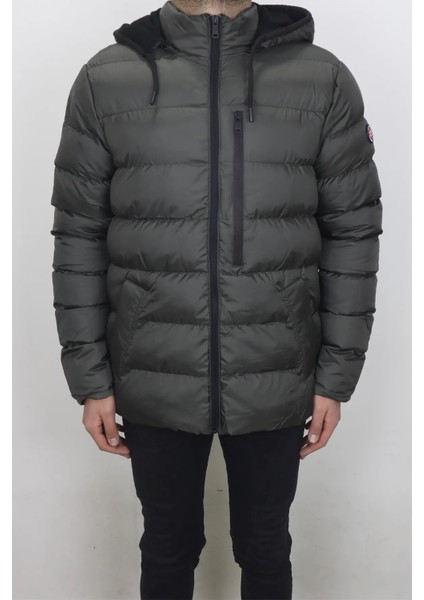 Fistan Store Erkek Hakim Yaka Spor Kesim Normal Kalıp Kapüşonlu Kışlık Şişme Mont