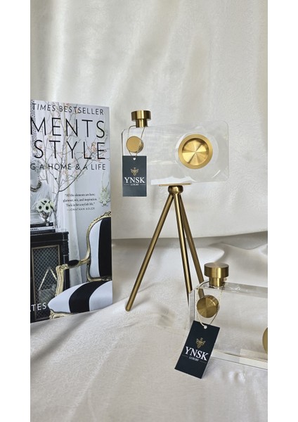 Tripot Ayaklı Kristal Cam Fotoğraf Makinesi Dekoratif Obje - Küçük Boy