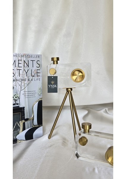 Tripot Ayaklı Kristal Cam Fotoğraf Makinesi Dekoratif Obje - Küçük Boy fiyatları