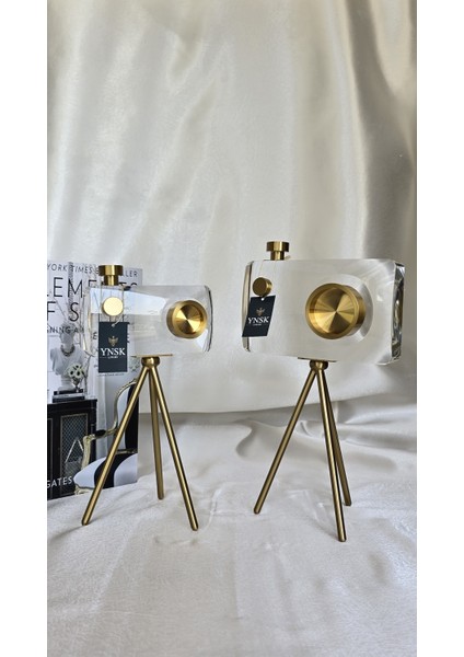 Tripot Ayaklı Kristal Cam Fotoğraf Makinesi Dekoratif Obje - Küçük Boy fırsatları