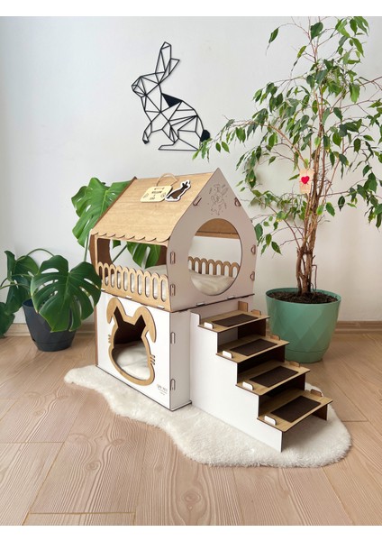 , Ahşap Tavşan Evi, Medium Boy, Iki Katlı Tavşan Kalesi, Modern Tavşan Mobilyası, Ahşap Evcil Hayvan Evi, Tavşan Yatağı