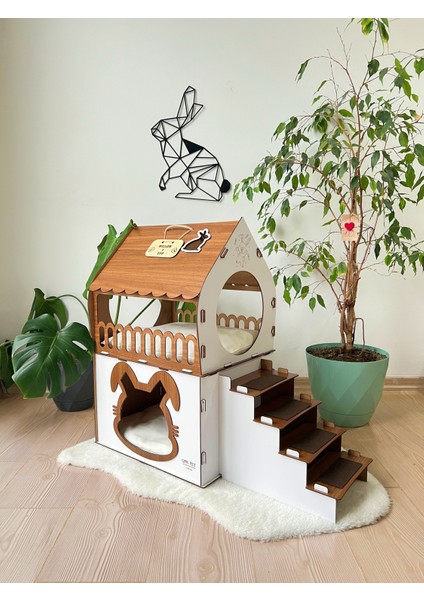 , Ahşap Tavşan Evi, Medium Boy, Iki Katlı Tavşan Kalesi, Modern Tavşan Mobilyası, Ahşap Evcil Hayvan Evi, Tavşan Yatağı