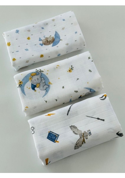 Ftbabycollection %100 Pamuk 3'lü Müslin Bebek Battaniye Seti Oeko-Tex Sertifikalı Müslin örtü 80 x 90 cm