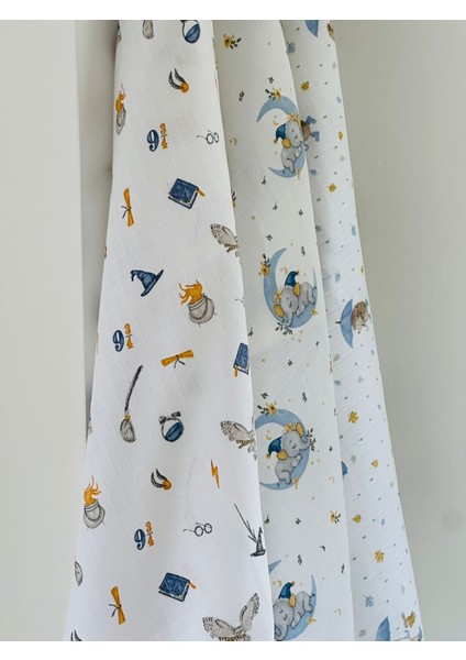 Ftbabycollection %100 Pamuk 3'lü Müslin Bebek Battaniye Seti Oeko-Tex Sertifikalı Müslin örtü 80 x 90 cm