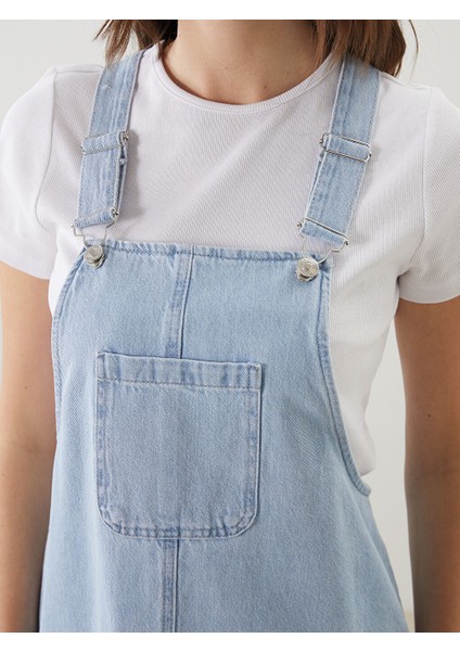 Yeni Sezon Kare Yaka Duz Askili Kadin Jean Salopet Elbise - S5GN82Z8