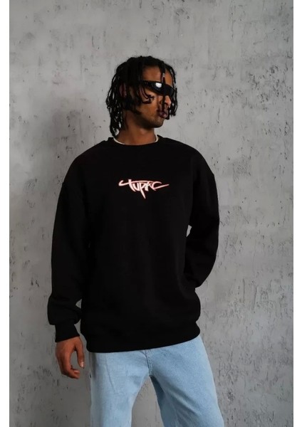 Erkek 3 Iplik Gangster Baskılı Sweatshirt - Siyah