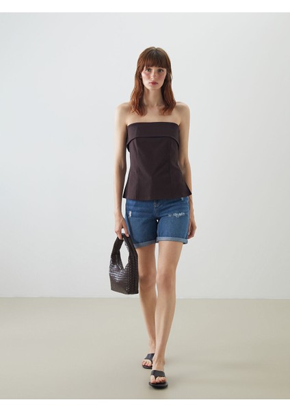 Yeni Sezon Boyfriend Fit Yirtik Detayli Kadin Jean Sort - S5DN12Z8