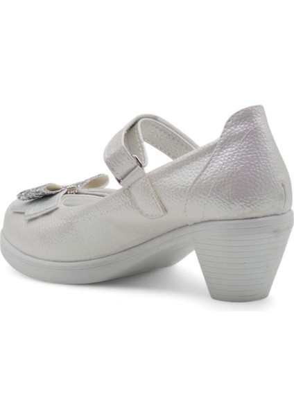 Fiyonklu Topuklu Kız Çocuk Babet Ayakkabı Gümüş fırsatları