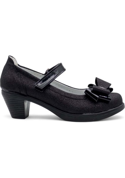 Fiyonklu Topuklu Kız Çocuk Babet Ayakkabı Siyah
