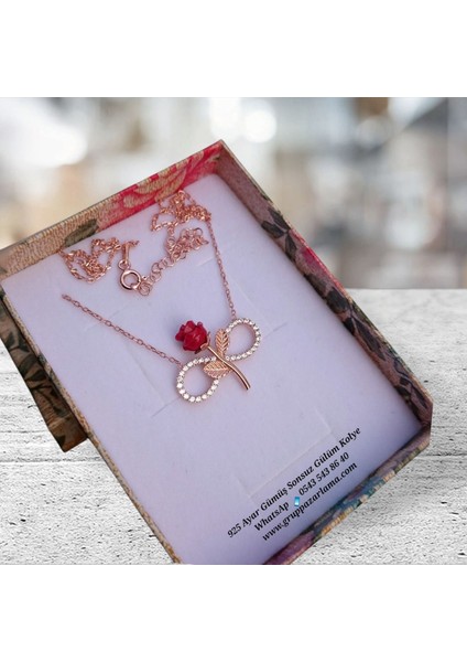 925 Ayar Gümüş Sonsuzluk Gül Rose Gold Kolye
