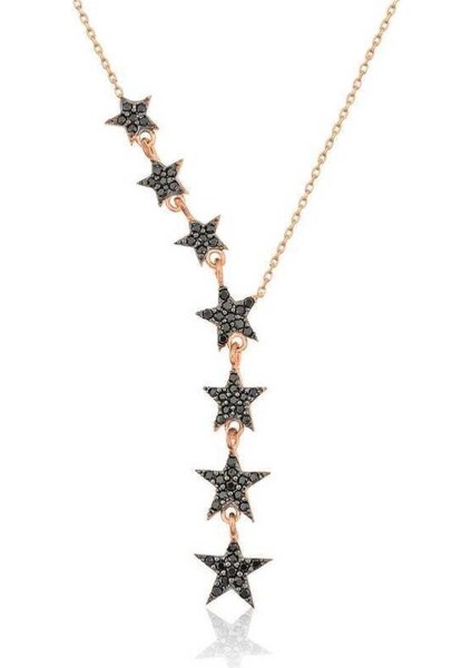 925 Ayar Gümüş Sıralı Yıldızlar Rose Gold Renk Kolye