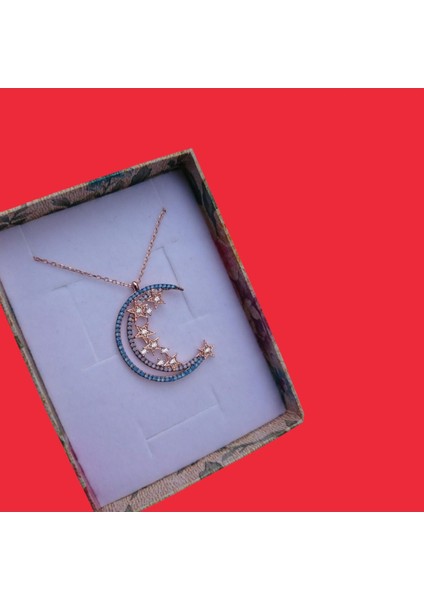 925 Ayar Gümüş Ayyıldız Özel Tasarım Rozegold Renk Kolye