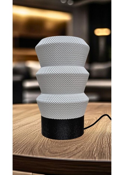 Canis Modern Dokulu Siyah Taban Beyaz Gövde Özel Tasarım Abajur (Bioplastik) E27