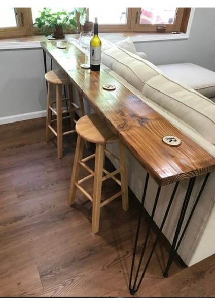 Umutpark Metalmasif Ahşap Çam Panel Mutfak Bar Masası.