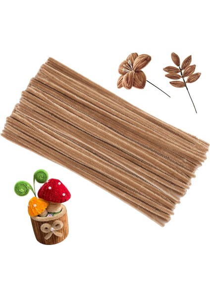 25 Adet Bej Renkli Şönil, Eğitici Şönil Seti, Tüylü Tel, 30 Cm, Peluş Tel