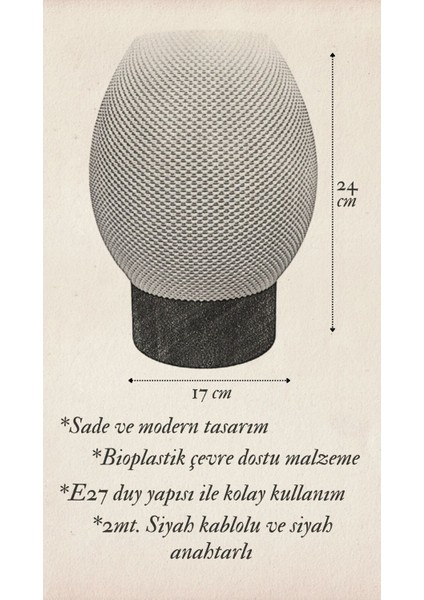 Luxy Modern Dokulu Siyah Taban Beyaz Gövde Özel Tasarım Abajur (Bioplastik) E27 fırsatları