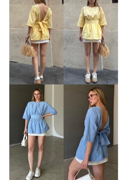 Sırt Dekolteli Poplin Gömlek